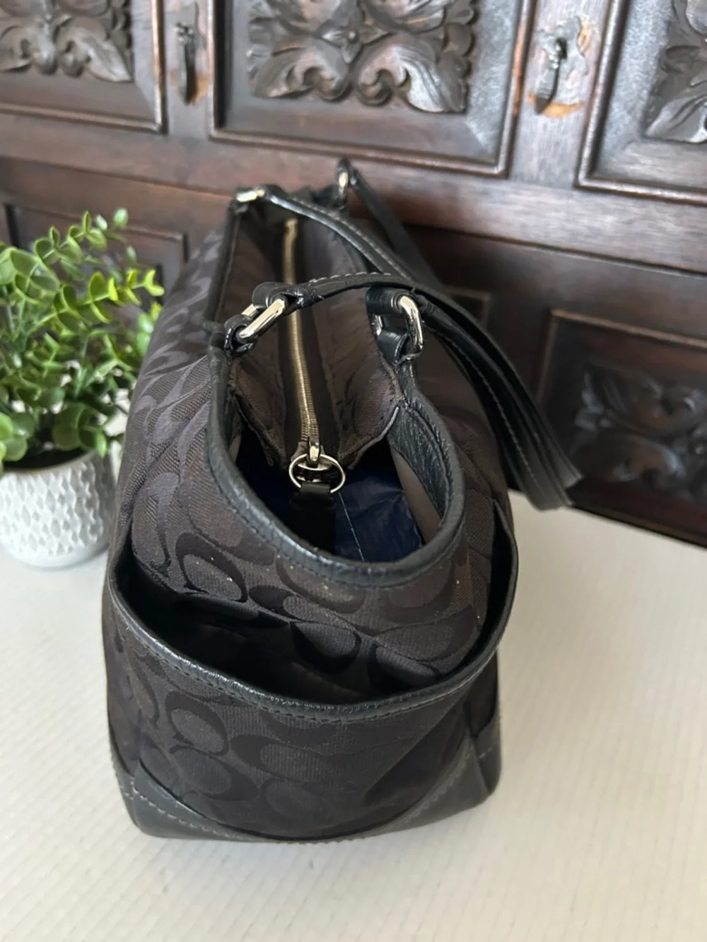 COACH Park Signature Carrie Tote Handbag.